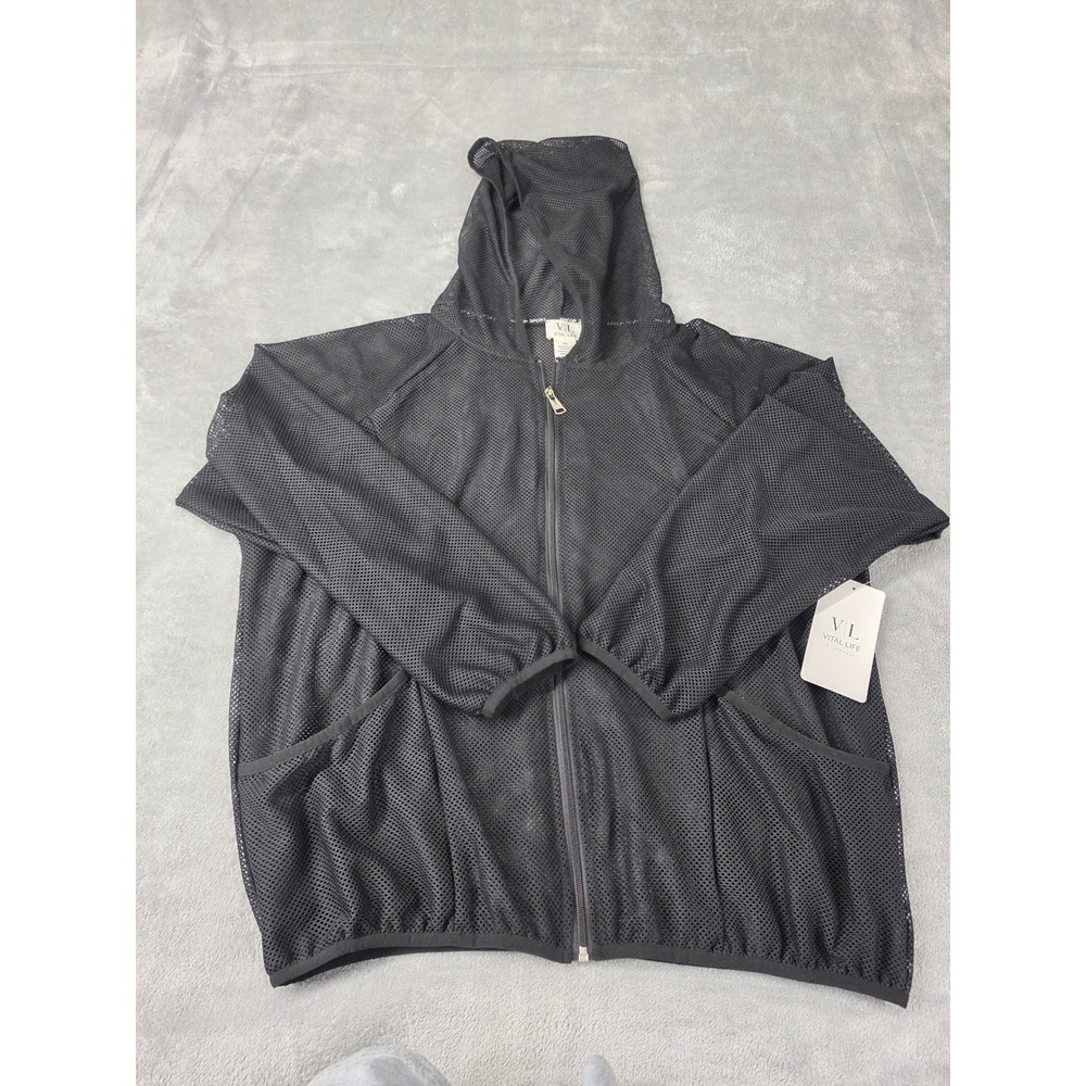 Vital Life Activewear Women 3XL Black Mesh Full Zip Hooded Jacket NWT